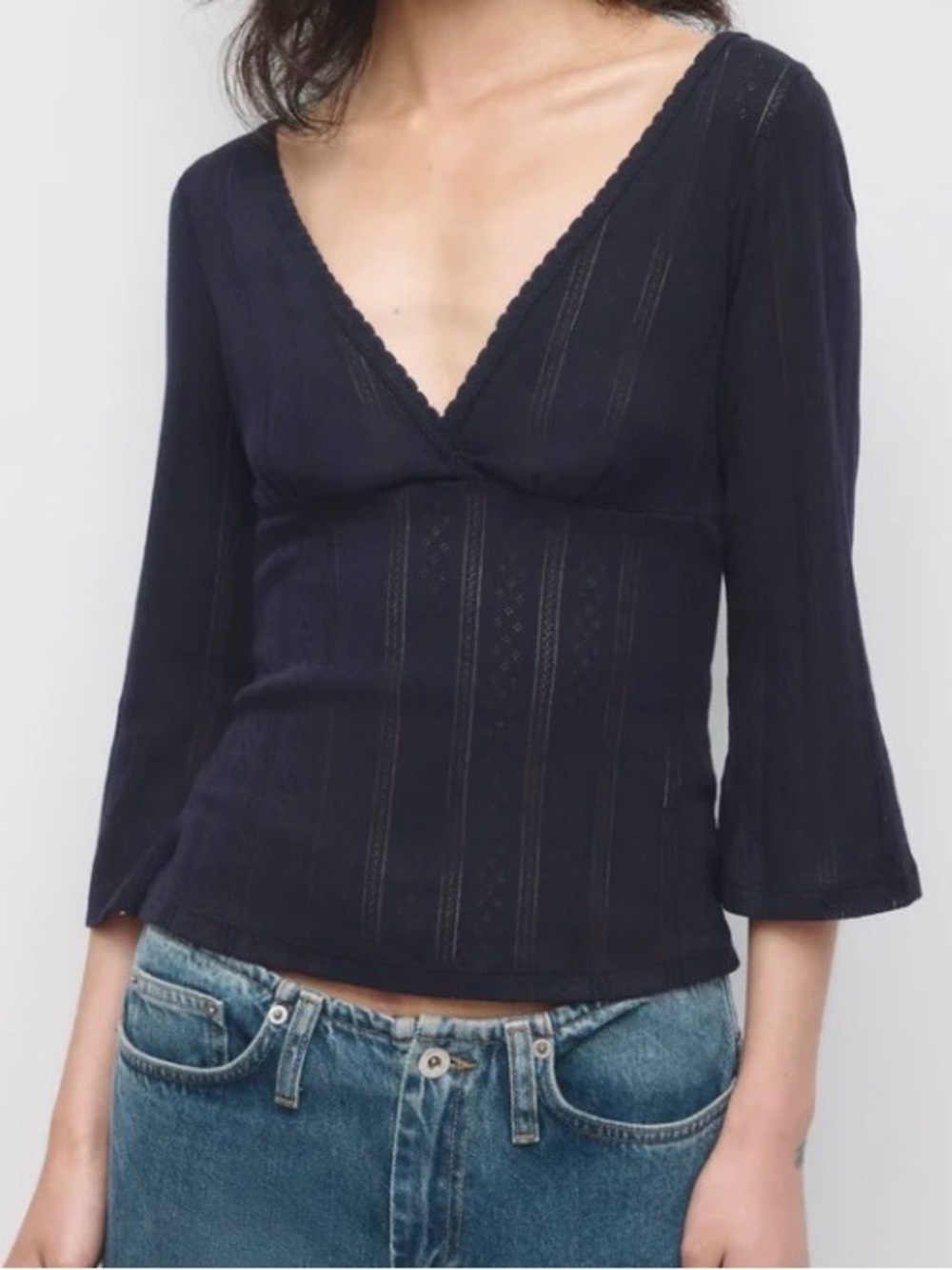 KOTN Women's Dalia Pointelle 3/4 Sleeve